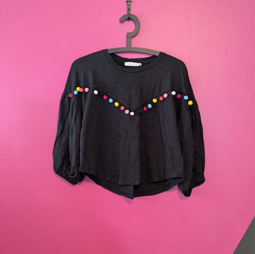 LUSH Black Crop Shirt with Pom Pom's Small
